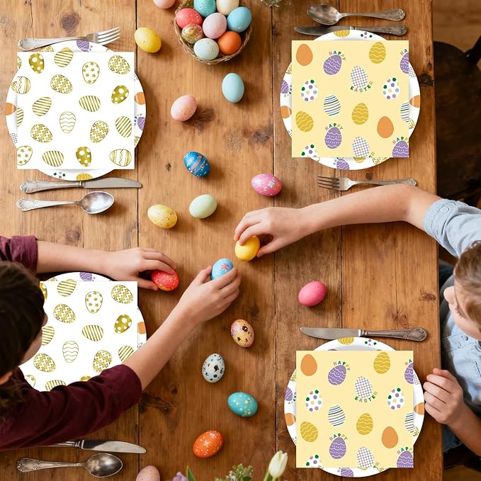 50pcs Easter Paper Plates &Napkins, Disposable 7IN Easter Plates Egg Dinner Napkins Double-sided Paper Party Supplies for Happy Easter Spring Baby Shower Birthday Dinner Decorations Serve 25