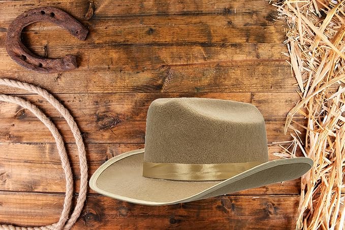 The Dreidel Company Cowboy Felt Western Hat, 22" Circumference Dress Up Costume Clothes for Kids, Pretend Play, Party Favors