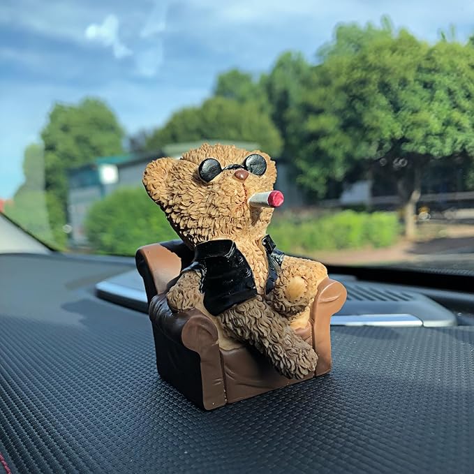 Cool Anime Car Dashboard Decorations Accessories Interior for Men Women, Funny Black Teddy Bear Statues Figurines Decoration for Car Dash Board Auto Charms Ornaments Home Desk Decor Birthday Gifts