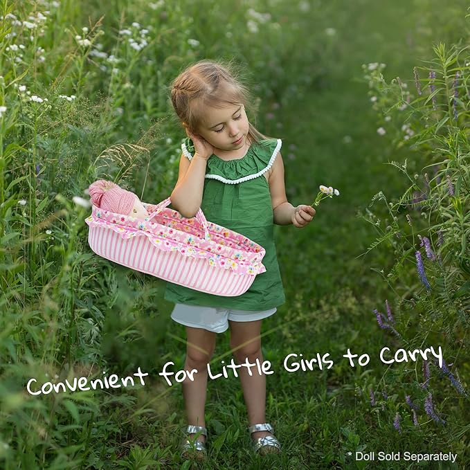 June Garden Cozy Dream Doll Bassinet - Baby Doll Portable Carrier - Fits for American Girl Dolls up to 18" - Soft Pillow & Safety Buckle Included