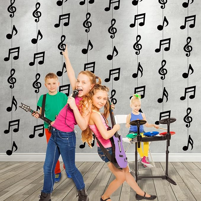Cindeer 8 Pcs Music Notes Party Decorations Musical Birthday Hanging Decorations Music Notes Paper Garland Banner for 50s 80s Birthday Baby Shower Wedding Party Supplies Ceiling Decor(Black)