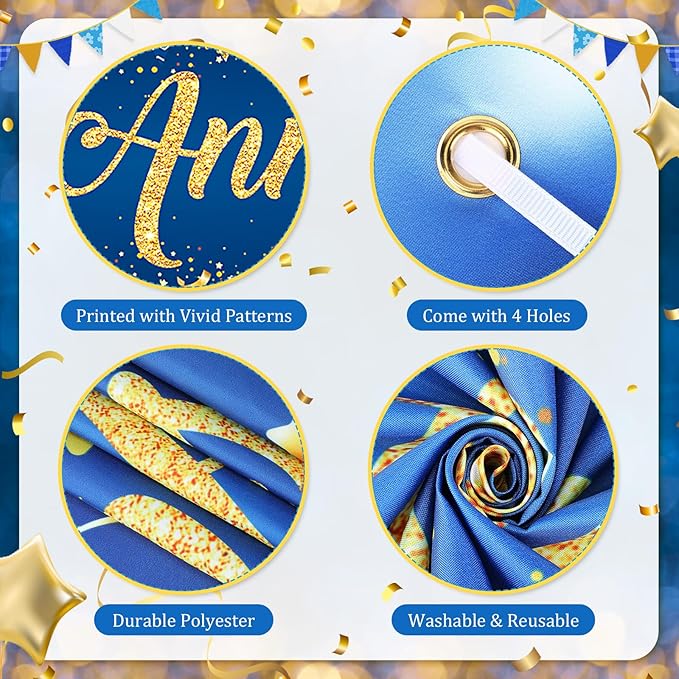 Happy Anniversary Banner Decorations Navy Blue Gold Happy Anniversary Yard Banner Sign with 18pcs Happy Anniversary Balloons Confetti Set for Men Women Wedding Party Supplies Decor