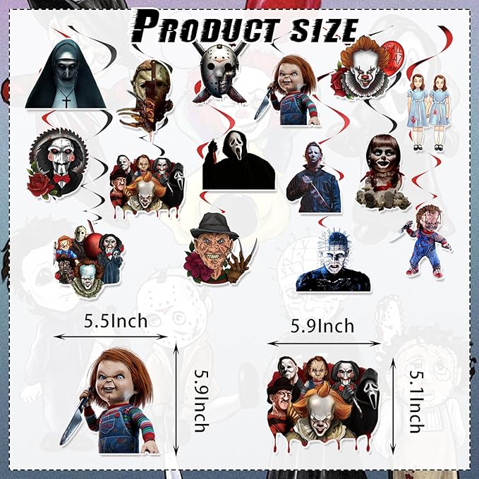 Horror Party Decorations Hanging Swirls, Horror Classic Movie Character Swirls Streams, for Horror Halloween Decorations Photo Booth Props Kids Fans Party Supplies