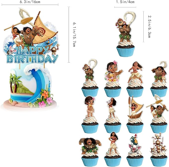 50Pcs Moana Birthday Party Supplies, Birthday Party Decorations Set Include Banner, Backdrop, Balloons, Hanging Swirls, Cake Cupcake Toppers, Tablecloth for Moana Party Decorations