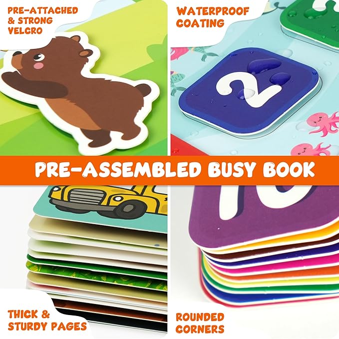 BenBen Busy Book for Toddlers, 30 Pages, Pre-Assembled, Preschool Learning Activities, Montessori Toys for Ages 3 and Up, Autism Sensory Toys, Kids Educational Activity Book, Birthday Gift