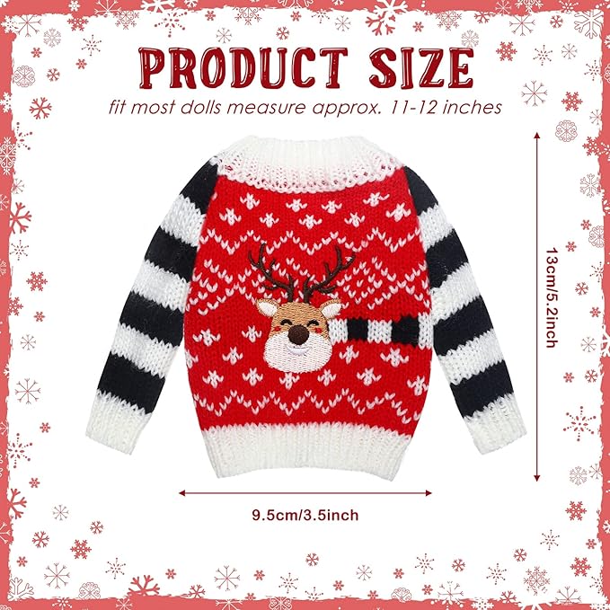 Aoriher 3 Pcs Christmas Doll Clothes Christmas Accessories Outfit Small Sweater Set Knitted Clothing Elk Xmas Santa Tree Snowflake Xmas Doll Accessories(Fresh Style)