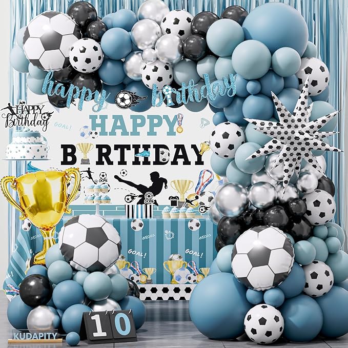 Soccer Birthday Party Decorations Kit for Boys, American Soccer Birthday Party Supplies Set, Soccer Football Party Decor with Backdrop Tablecloth Cake and Cupcake Toppers for Kids Boys Party Decor