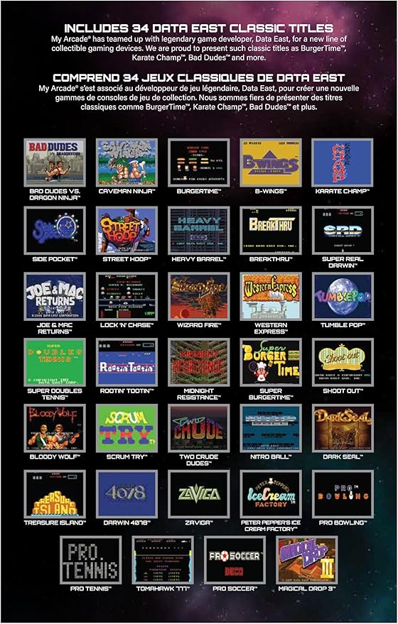 My Arcade Data East Classics Mini Player - 10 Inch Mini Arcade Machine Cabinet - 34 Retro Games Included - Heavy Barrel, Caveman Ninja, and More - Licensed Collectible