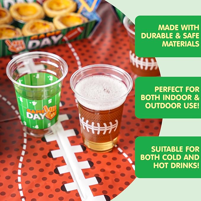 JOYIN 24 Pcs Football Plastic Cups, 16oz Disposable Football Party Cups Bulk for Sports Event, Football Party Supplies, Holiday Tableware Party Decorations