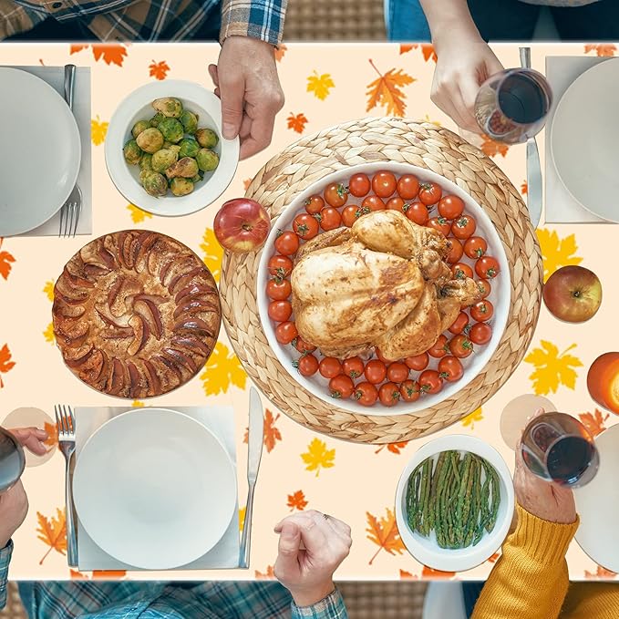 3 Pieces Fall Disposable Tablecloth Decoration Fall Theme Plastic Table Cover Autumn Pumpkin Maple Leave Table Cloth Thanksgiving Pumpkin Tablecover for Autumn Harvest Party Supplies Favors