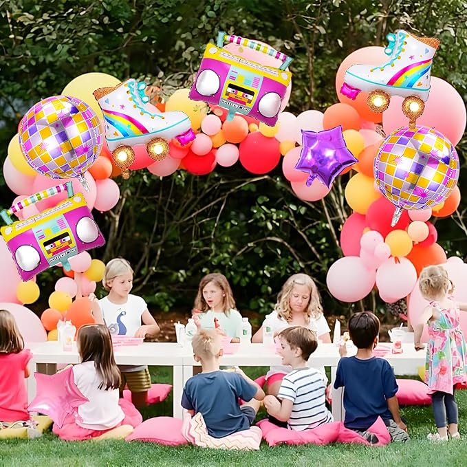 8 PCS Disco Balloons Radio Boombox Roller Skate Balloons for 80s 90s Theme Party Retro Disco Party Supplies Roller Dkate Party Decorations Retro Theme Hip Hop Birthday Party