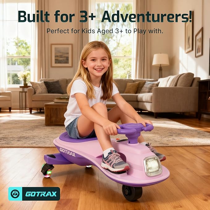 Gotrax WG1 Electric Wiggle Car for Kids, 12V Big Battery up to 120Min Playtime, Music Speaker &Rear Flash Wheels, Battery Display & Easy Assembly w/Pedal Throttle, Crazy Cart Gift for Ages 3+, 132Lbs