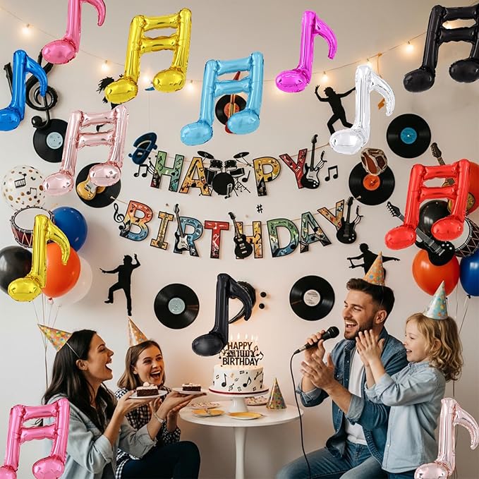 TONIFUL 18Pcs Rainbow Music Balloons Music Notes Party Decorations Music Themed Party Supplies Music Note Aluminum Foil Balloons For Birthday Baby Shower Celebrations Outdoor Party