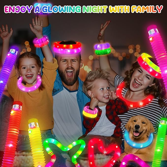24 Pcs Large Glow Sticks for Kids,Christmas Light Up Pop Tubes Party Favors,Valentine Glow In The Dark Bulk Toys Classroom Supplies,Led Necklace Goodie Bag Stocking Stuffers Decor for Camping Dance