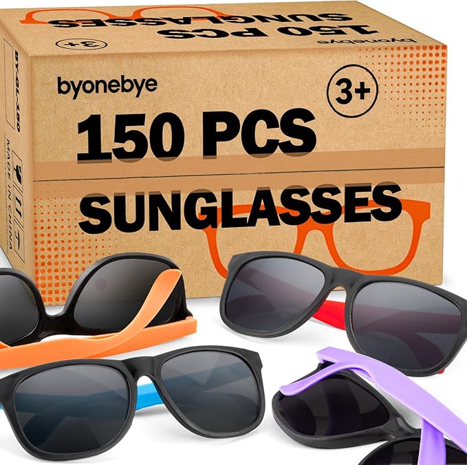 150 Pcs Neon Color Sunglasses Bulk Party Favor, UV400 Sun Glasses Summer Beach Toy, Birthday Decor Supplies Kid Adult, Carnival Easter Goody Bag Stuffer, 80s Accessories, Girl Boy Class Prize Gift Box