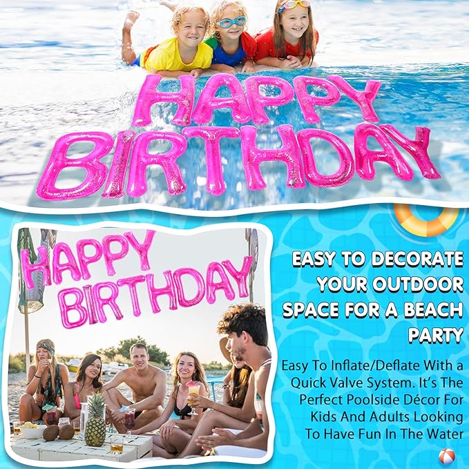 Shappy 20'' Happy Birthday Pool Large Floating Letter Balloons with Adhesive Dots Inflatable Pool Decorations for Summer Birthday Party