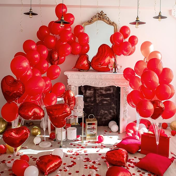 RUBFAC 129pcs Red Balloons Different Sizes 18 12 10 5 Inch for Garland Arch, Premium Latex Balloons Wedding Anniversary Bachelorette Casino Birthday Party Decorations