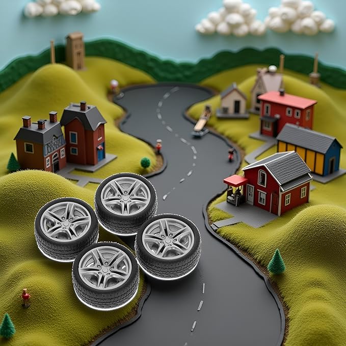 4Pcs Black Tires,48mm Simulation Rubber Wheel,Tire and Wheel Sets DIY,Tire Wheel Model,RC Spare Parts Easy Installation Small in Size,Remote and App Controlled Vehicles and Parts,Wheels and Tires