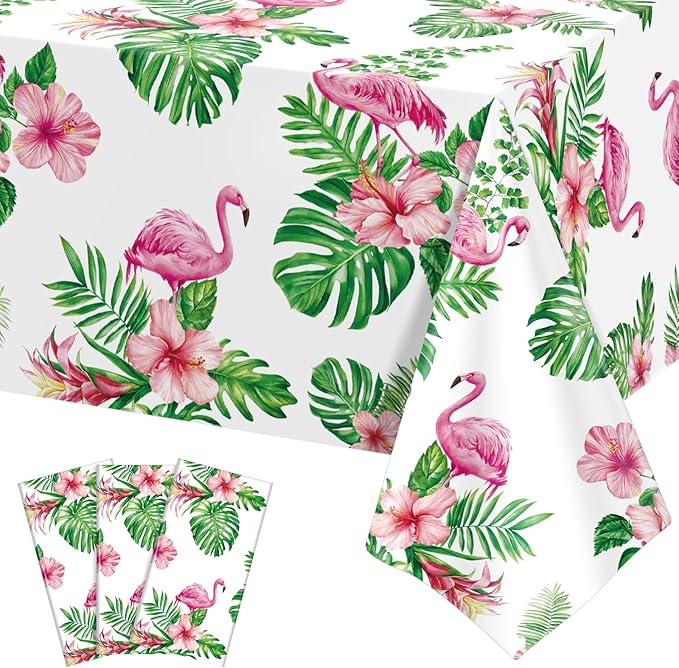 3 Pack Hawaiian Luau Party Tablecloth, 54 x 108 Inch Disposable Tropical Palm Leaves Table Cloth Waterproof Rectangle Table Cover for Summer Beach Pool Cocktail Party Decorations