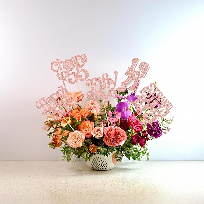 Gyufise 15Pcs Happy 55th Birthday Centerpiece Sticks Fifty Five Straight Outta 1971 Table Flower Centerpieces Sticks Cheers to 55 Decorations for 55th Birthday Party Supplies Rose Gold