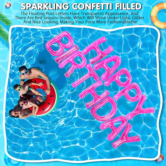 Shappy 20'' Happy Birthday Pool Large Floating Letter Balloons with Adhesive Dots Inflatable Pool Decorations for Summer Birthday Party