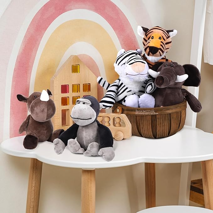Elcoho 15 Pieces Safari Stuffed Animals Plush Toy 9.8 Inch Jungle Animals Stuffed Toys Cute Zoo Stuffed Animal Plushies Toys for Birthday Party Supplies Gifts Class Award