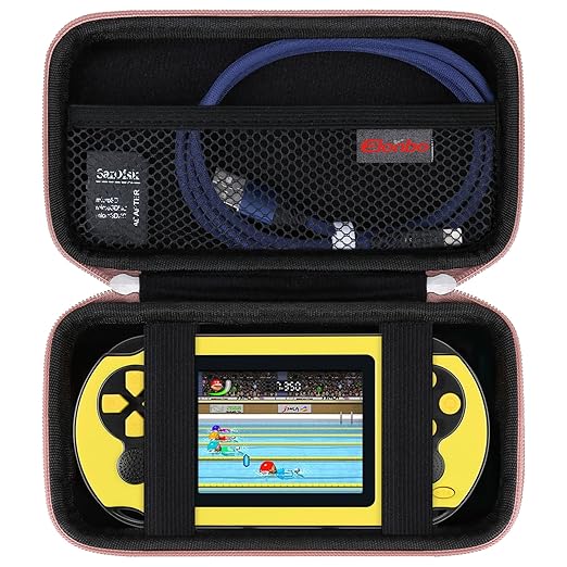 Elonbo Carrying Case for TaddToy/WELLST·G/Beijue/FAMILY POCKET/CCTU/X- JOYKIDS/GREENCREEK/Beico/KAVOYI/GuaiyeyeAP/TEBIYOU Handheld Game Console, Portable Electronic Gaming Player Bag, Gold