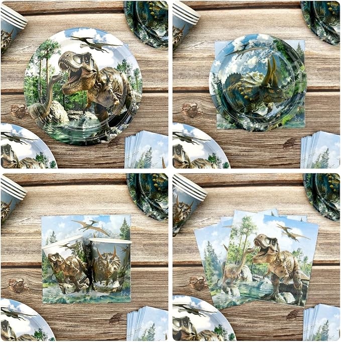 Dinosaur Birthday Party Supplies Kit for Boys, Dino Birthday Decorations-20 Guest-Include Plates, Napkins, Cups, Tablecloth, Backdrop, Balloons, Cake Topper, Tableware