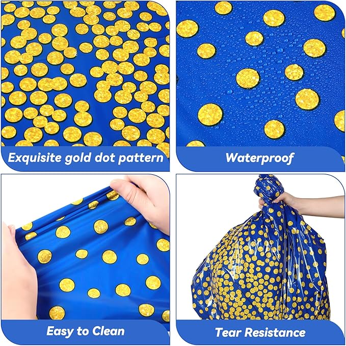 VitalCozy Round Dot Tablecloth 84 Inch Plastic Table Cover Polka Dot Confetti Tablecloths for Easter 2026 Graduation Prom Wedding Birthday Spring Party Supplies(Blue and Gold,3 Pcs)