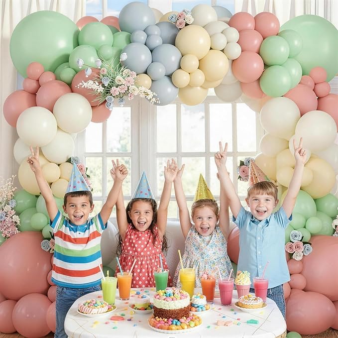 Dusty Pink Green Yellow Blue Balloon Arch Kit, Pastel Yellow Pink Dusty Blue Sage Green Ivory White Garland Balloon for Boho Baby Shower Flower Fairy Wedding Birthday Party Easter Decorations