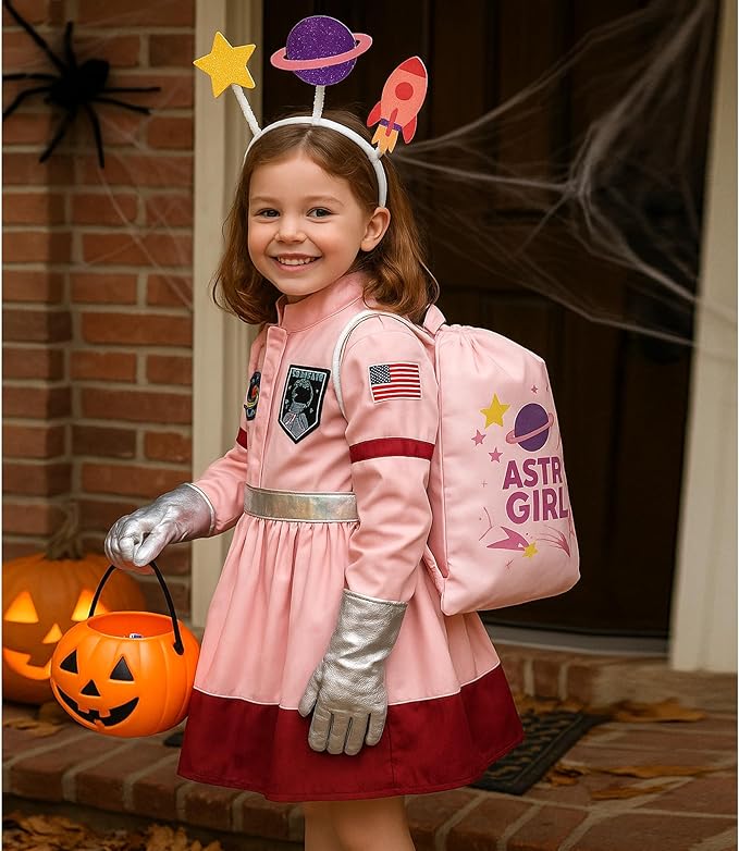 Kids Astronaut Costume Set for Girls – Space Costume Dress with Accessories for Halloween, Career Day & Dress Up Play