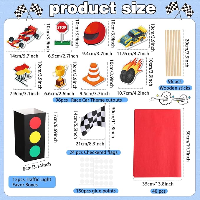 6 Sets Race Car Birthday Party Decorations Race Car Centerpieces for Tables with Traffic Boxes Themed Baby Shower Decoration Cutouts Checkered Flags for Birthday Theme Party Supplies