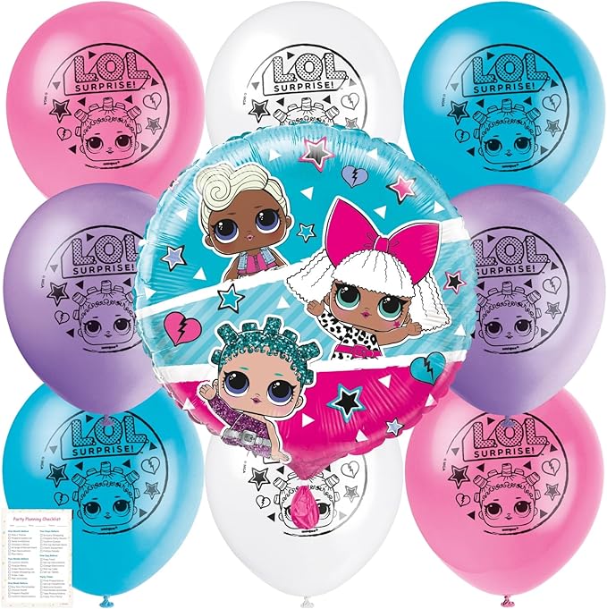 LOL Balloons - LOL Birthday Party Decorations - Bundle with 8 Latex, 1 Foil and Checklist - Birthday Balloons - Party Decorations and Supplies