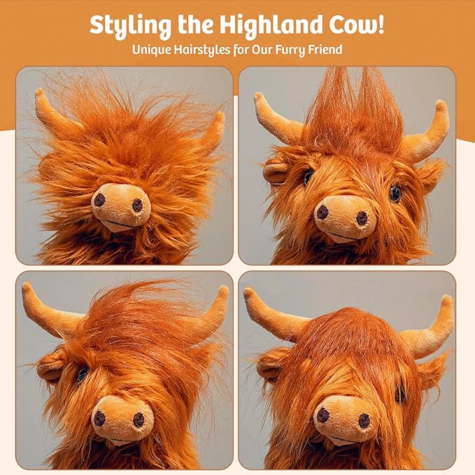 Marysun Microwavable Highland Cow Stuffed Animal Toy - Brown Stuffed Animal Gift for Girls and Kids