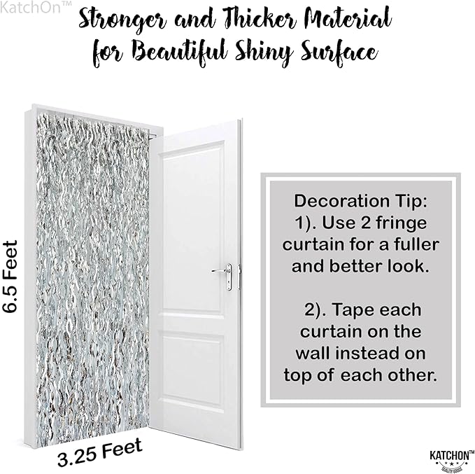 KatchOn, XtraLarge Wavy Silver Backdrop Curtain - Pack of 2 | Silver Streamers Backdrop for Disco Party Decorations | Fringe Curtains for New Years Decorations 2026 | Birthday, Engagement Decoration