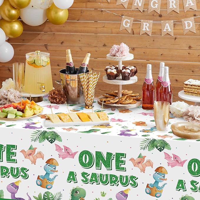 Dinosaur 1st Birthday Party Tablecloths - 3Pcs One A Saurus Party Table Cover Decorations, Dinosaur Themed Rectangular Plastic Disposable Table Cloth Decor for Boys Girls First Birthday Baby Shower