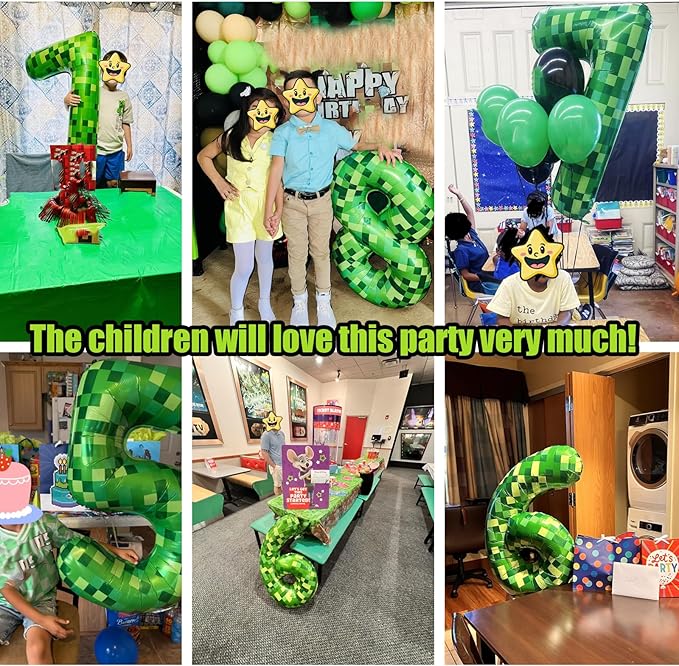 40 Inch Green Pixel Miner Theme Number Balloons Large Birthday Party Number Balloons Mining Gaming for Kids Birthday Party Decoration Supplies (Number 3)