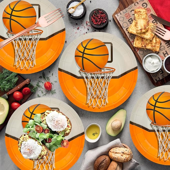 50Pcs Basketball Party Supplies - 7inch Paper Plates for Boys Sports Theme Birthday Party Decorations