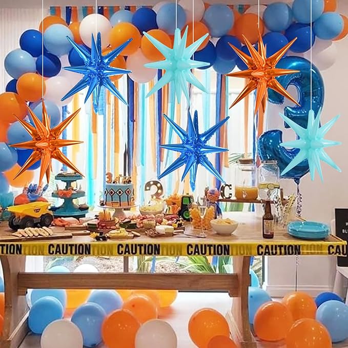 TONIFUL 8 Pcs Blue Orange Foil Balloons Large Star Balloons Explosion Star Mylar Balloons for Party Backdrop Christmas New Year Birthday Wedding Baby Shower Anniversary Photo Booth Supplies