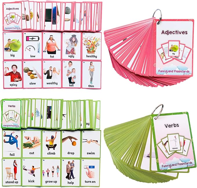Verbs/Adjectives Flash Cards English Flash Cards Pocket Card Learning Toys for Children Pre-Kindergarten Kids Education Aids