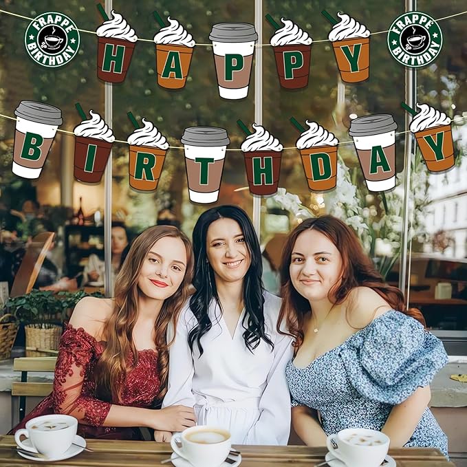 Coffee Party Decorations Frappe Happy Birthday Banner Coffee Cafe Birthday Party Supplies