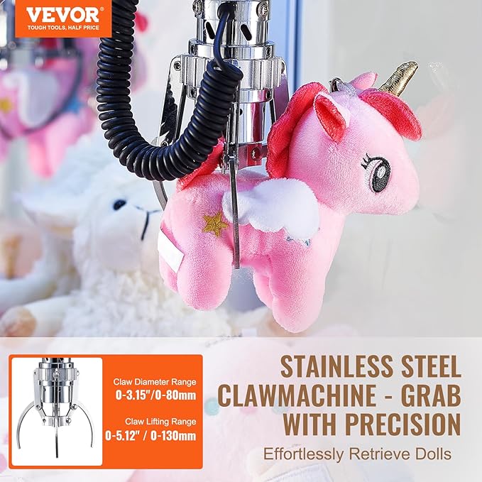 VEVOR Claw Machine, 0-3” Jaw Diameter 0-5” Jaw Lifting, Crane Prize Grabber Commercial Arcade Game Toys, Cool Fun Grab-and-Win Machine w/Light and Sound, Dispenser Vending Toy for Kids,Boys &Girls