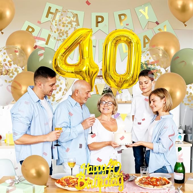 40th Birthday Decorations for Men Women, green gold Happy Birthday Party Decorations With gold Number 40 Balloons sage green Gold Confetti Balloons Fringe Curtain Cake Topper For 40th Party Supplies