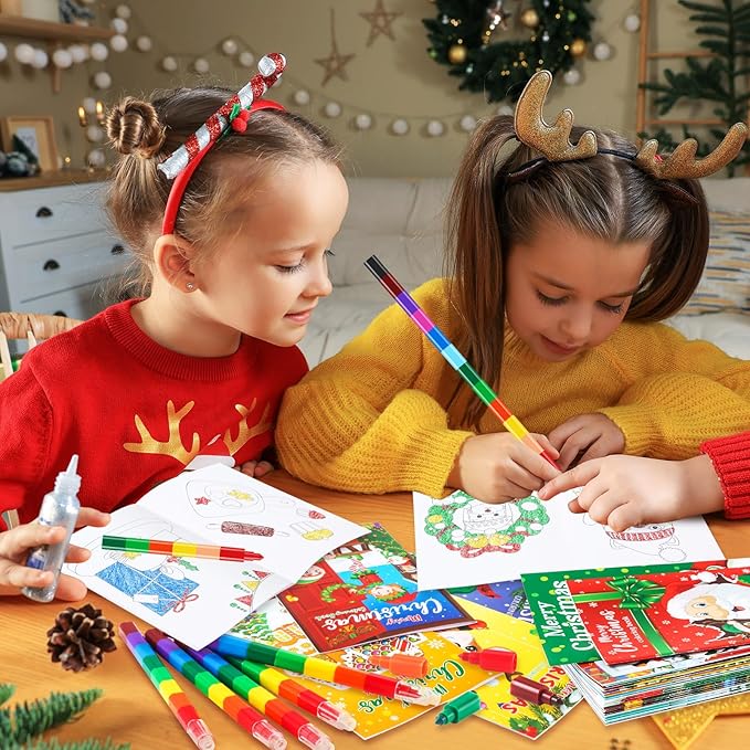 BenLouis 24 Pcs Christmas Mini Coloring Books Kids Xmas Party Favors Small Activity Books Bulk for Kids Holiday Stocking Goodie Bags Stuffers Return Gifts Classroom Travel