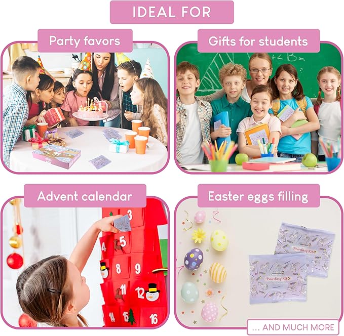 BONNYCO Unicorn Party Favors for Kids Painting Kit Pack 16, Goodie Bags Stuffers for Kids 3-5 4-8. Goody Bag Stuffers, Pinata, Classroom Prizes. Return Gifts Birthday Girl, Unicorn Party Supplies
