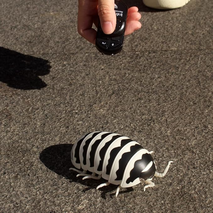 Tipmant RC Bug Remote Control Worm Realistic Pillbug Electronic Animal Prank Toy Insect Car Vehicle Kids Birthday Gifts (Black & White)