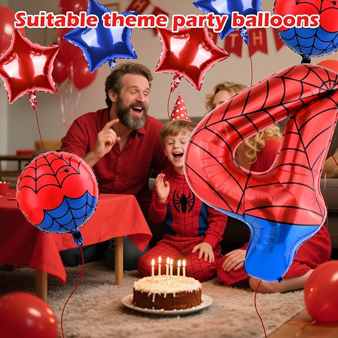 40 Inch Spider Theme Number Balloon, Number Block Foil Number 4 Balloons Large Big Numbers Helium Balloon for Girls Boys 4th Birthday Theme Party Decorations (Number 4)