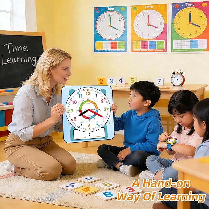 2 Pack Magnetic Writable Dry Erase Teaching Clock, Large 12" Teaching Demonstration Clock for Kids Learning Time with Cute Style for Home School Classroom Supplies(12" x 11")