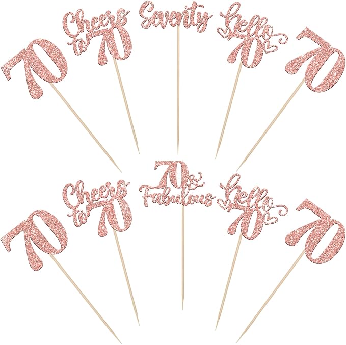 15PCS Happy 70th Birthday Centerpiece Sticks Seventy Hello 70 Cheers to 70 Table Flower Centerpieces Sticks 70 Fabulous Floral Decorations for Happy 70th Birthday Party Centerpieces Supplies Rose Gold