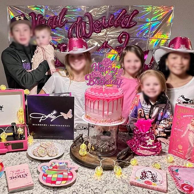 1 PCS Cowgirl Happy Birthday Cake Topper Glitter Western Cowgirl Birthday Cake Pick Hat Boot Disco Cowgirl Cake Decorations for Western Cowgirl Rodeo Theme Girls Birthday Party Supplies Rose Red